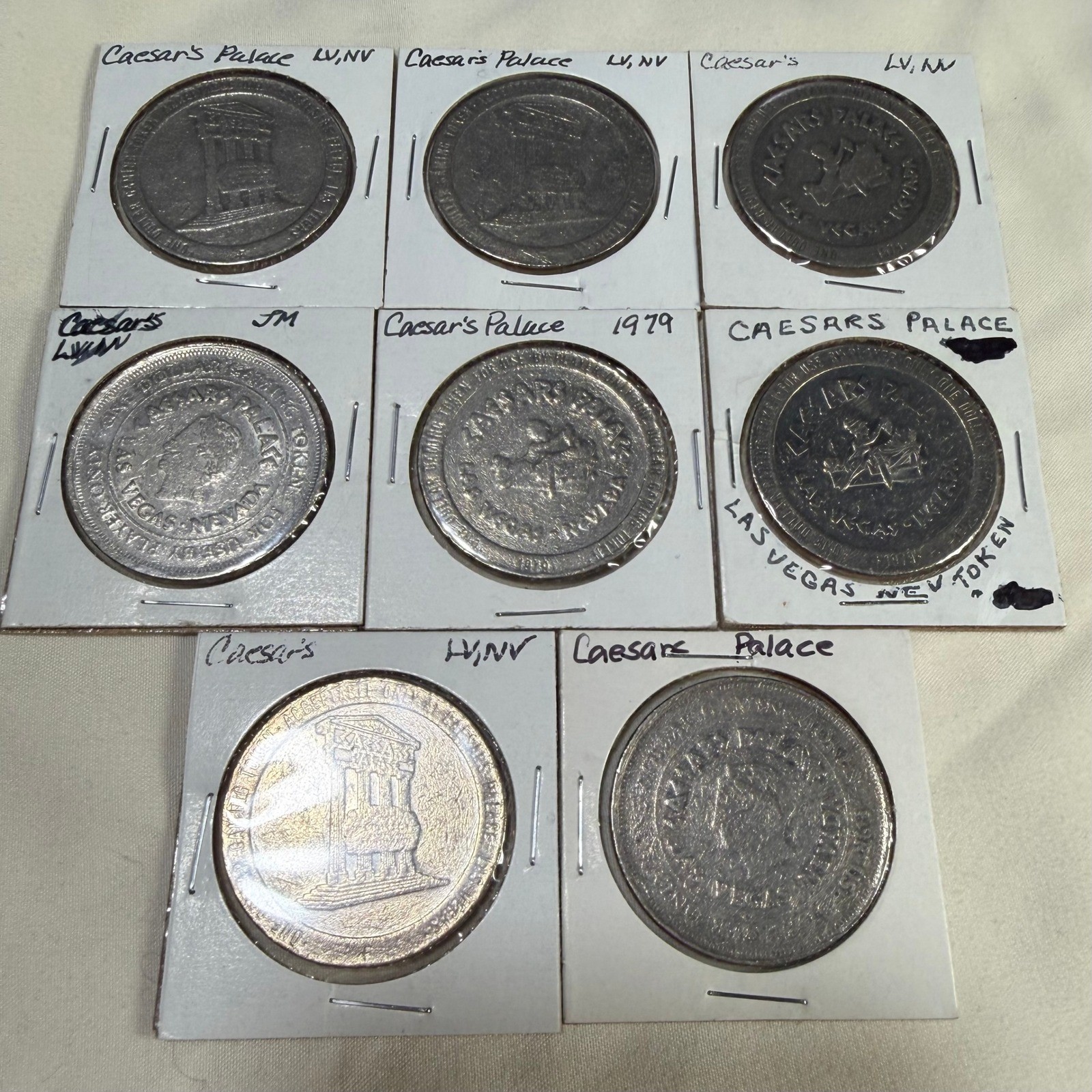 Lot of 8 Caesars Palace Las Vegas $1 One Dollar Gaming Tokens Vintage 1979 NV