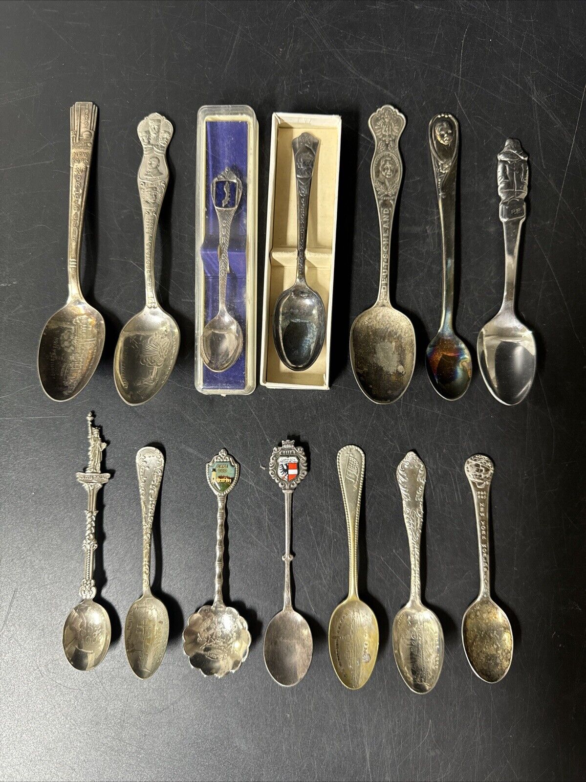 Vintage Silver Plate Spoon Collection Souvenir Collectible/ Lot Of 14