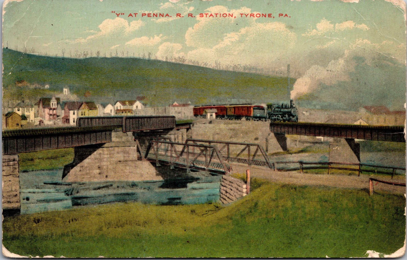 Vintage Postcard - Tyrone PA Penna RR PRR  \'Y\' Wye Crossing - c1915 (E1)