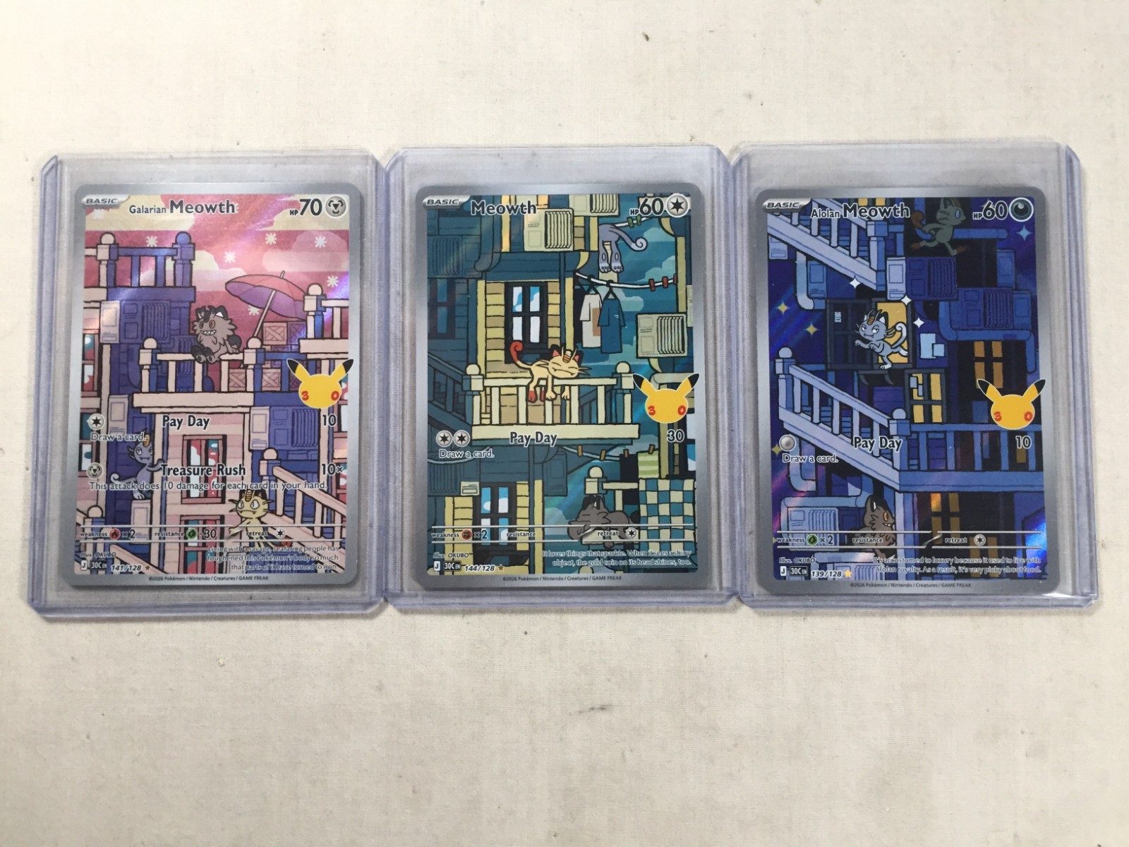 Galarian Alolan Meowth - ME: 30th Celebration (30C) set of 3 Pokemon Card