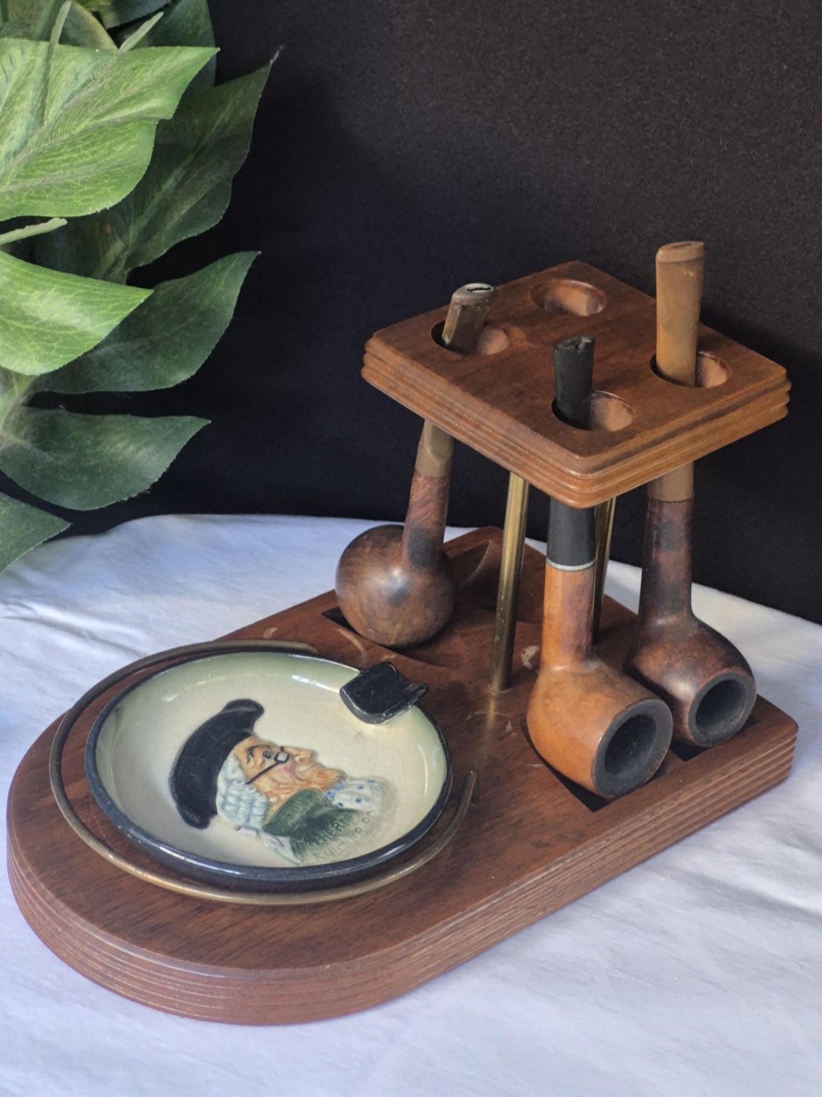 Vintage Decatur Industries Walnut Pipe Stand 3 Briar Pipes Hickok Premier...