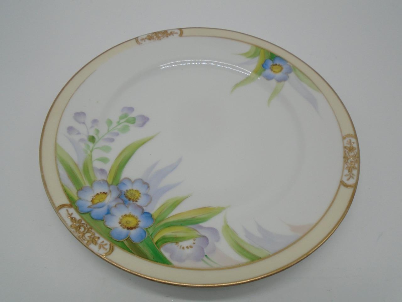 Hand-Painted Nippon Floral Plate Blue Flowers 8 3/4\