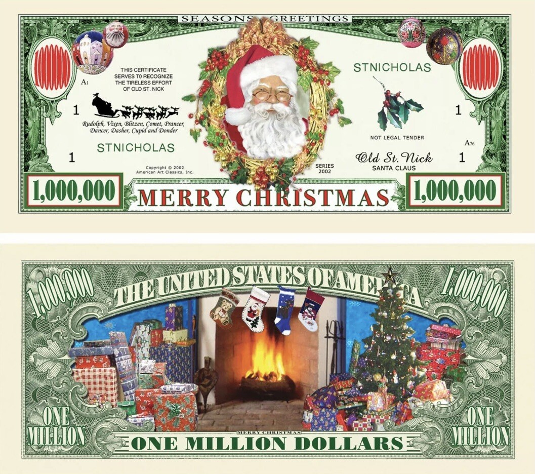 40 Pack Merry Christmas Santa Collectible 1 Million Dollar Bill Novelty Money