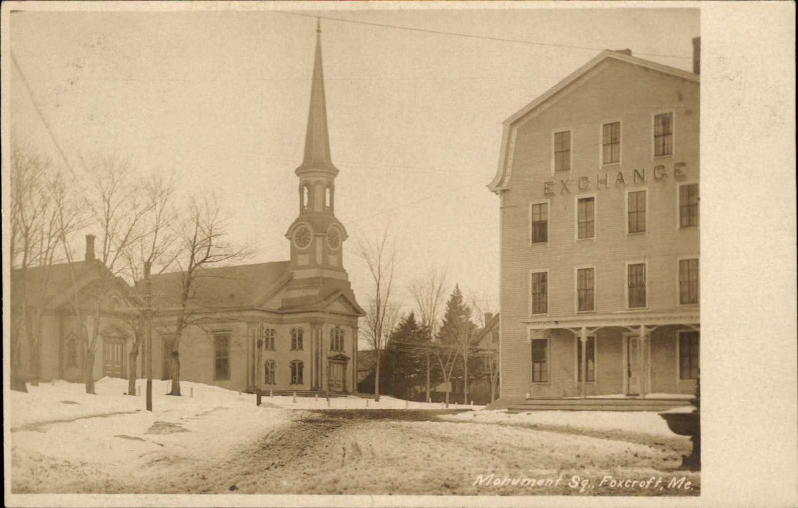 Foxcroft Maine ME Monument Square c1910s Real Photo Vintage Postcard