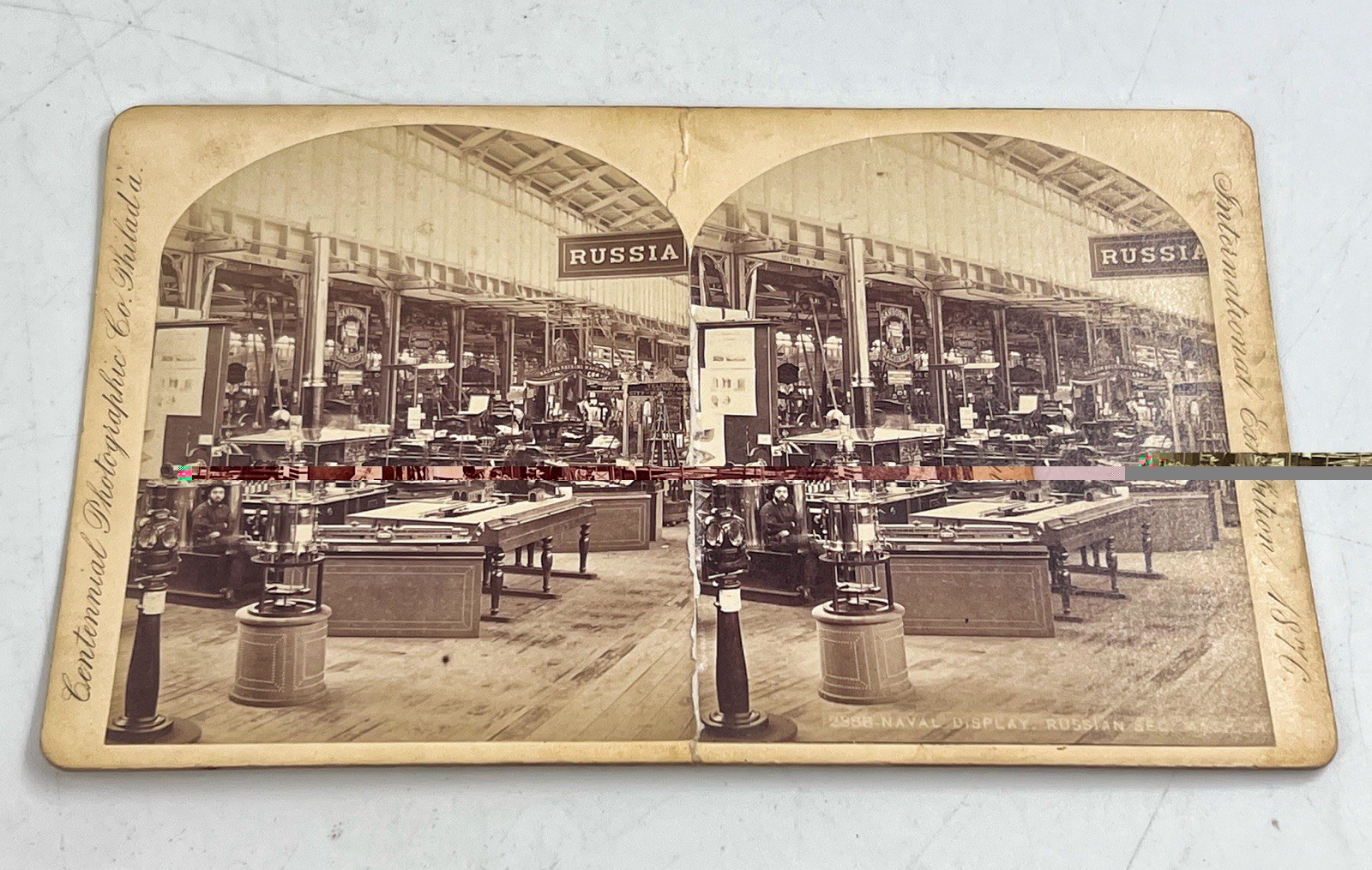 Antique 1876 Centennial Exposition co. Russian section Naval display Stereoview