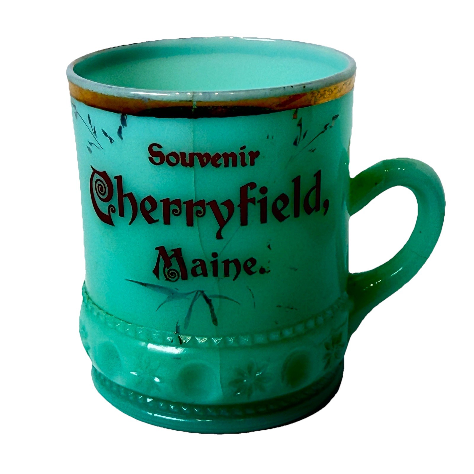 CHERRYFIELD MAINE ME Uranium Antique Custard Glass Souvenir Trinket JADE CUP