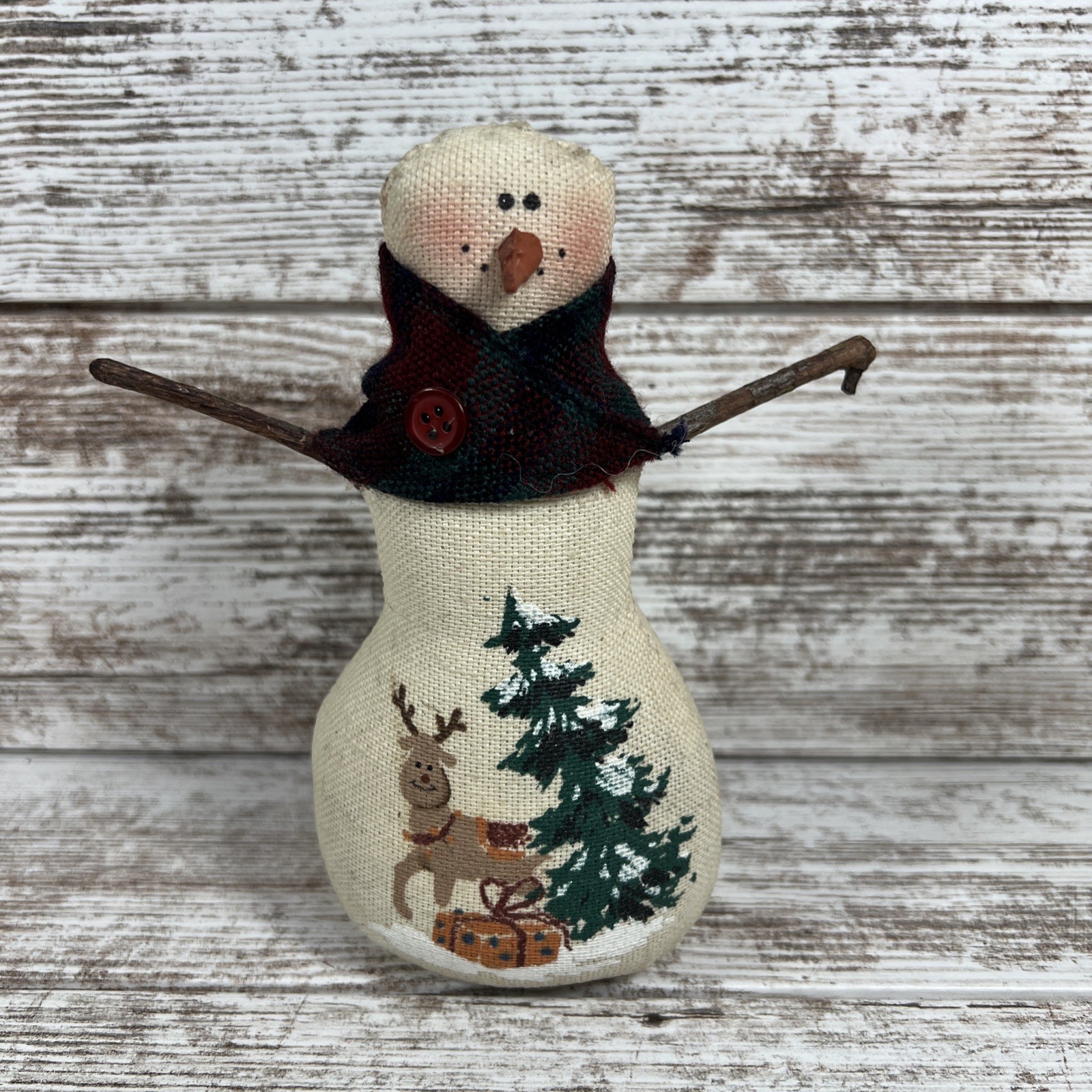 Vintage Crazy Mountain Imports Cloth Snowman with Reindeer Drawn Inlay City MI Vintage Crazy Mountain Imports Cloth Snowman with Reindeer Drawn Inlay City MI