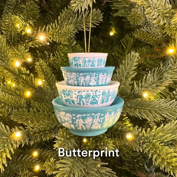 VTG Pyrex Inspired Xmas Ornament Plastic Nesting Mixing Bowl Set Butterprint