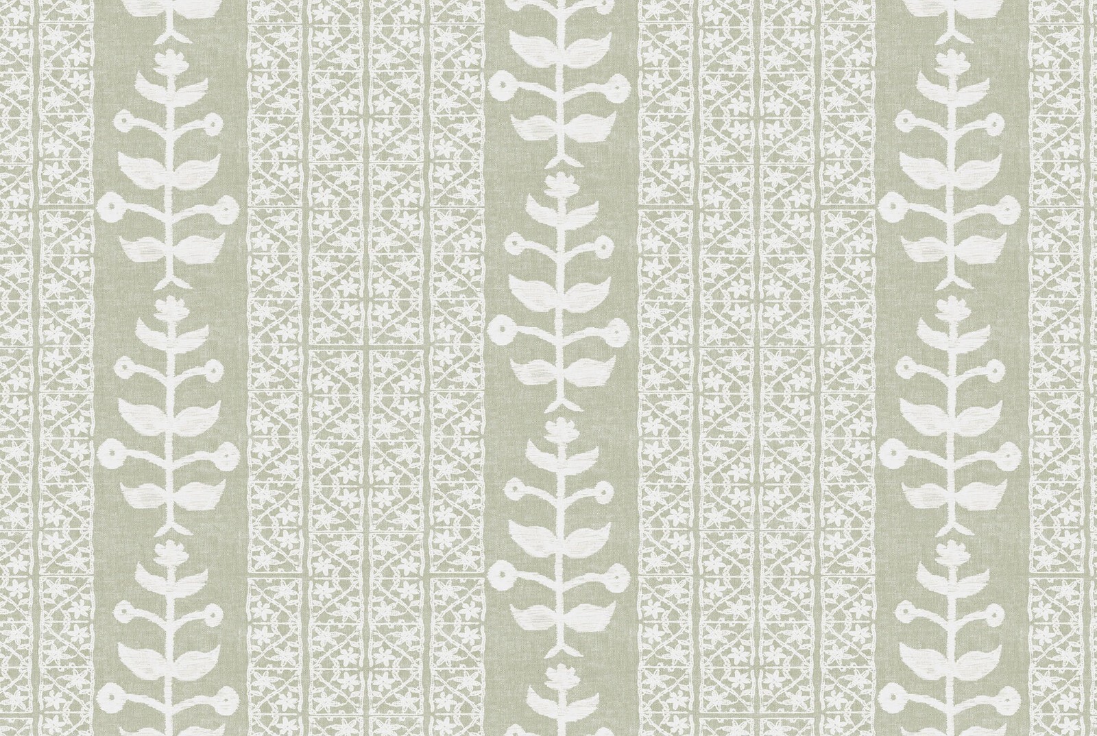 Lulie Wallace Branching Leaf Striped Linen Cotton Print Fabric- Isa Sage 6.10 yd