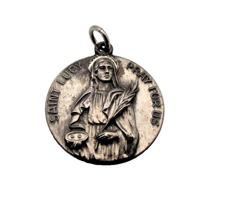 Vintage Sterling Silver St. Saint Lucy Charm Pendant Antaya Medal