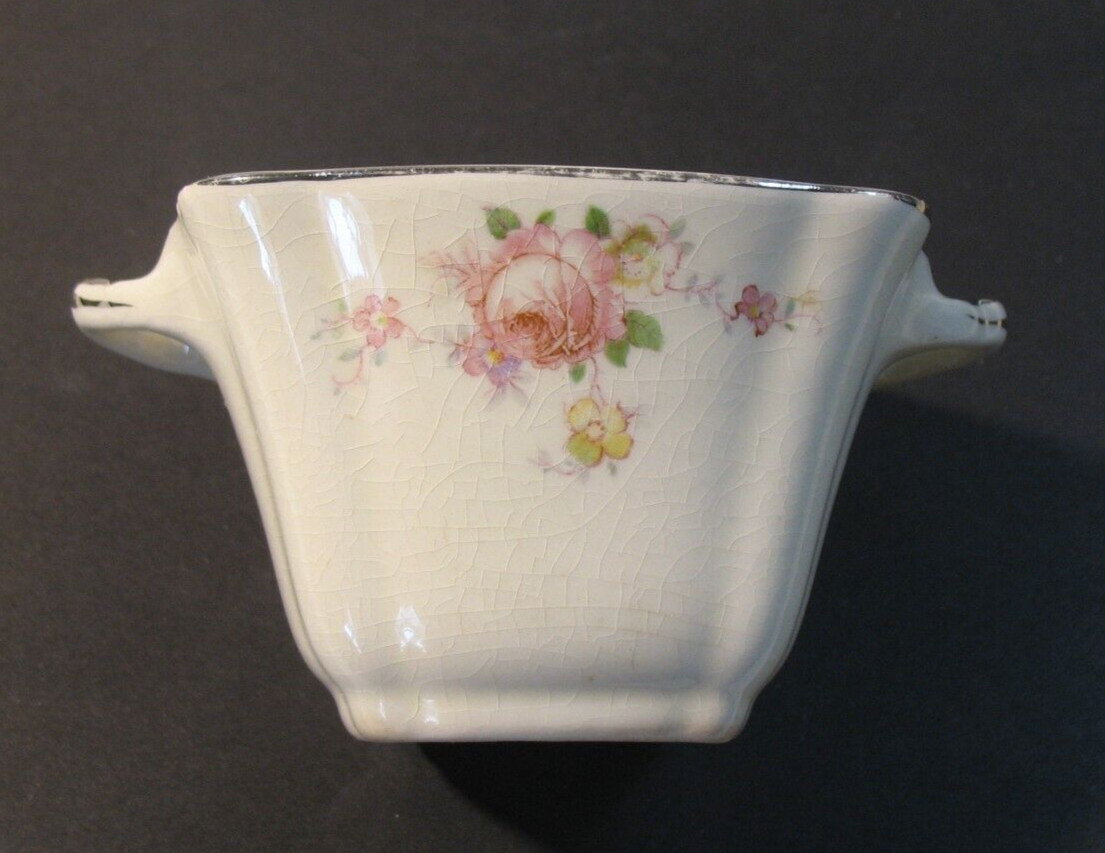 Vintage Square, Handled, Bowl with Roses, Gold Trim, Sugar (?) Vintage Square, Handled, Bowl with Roses, Gold Trim, Sugar (?)