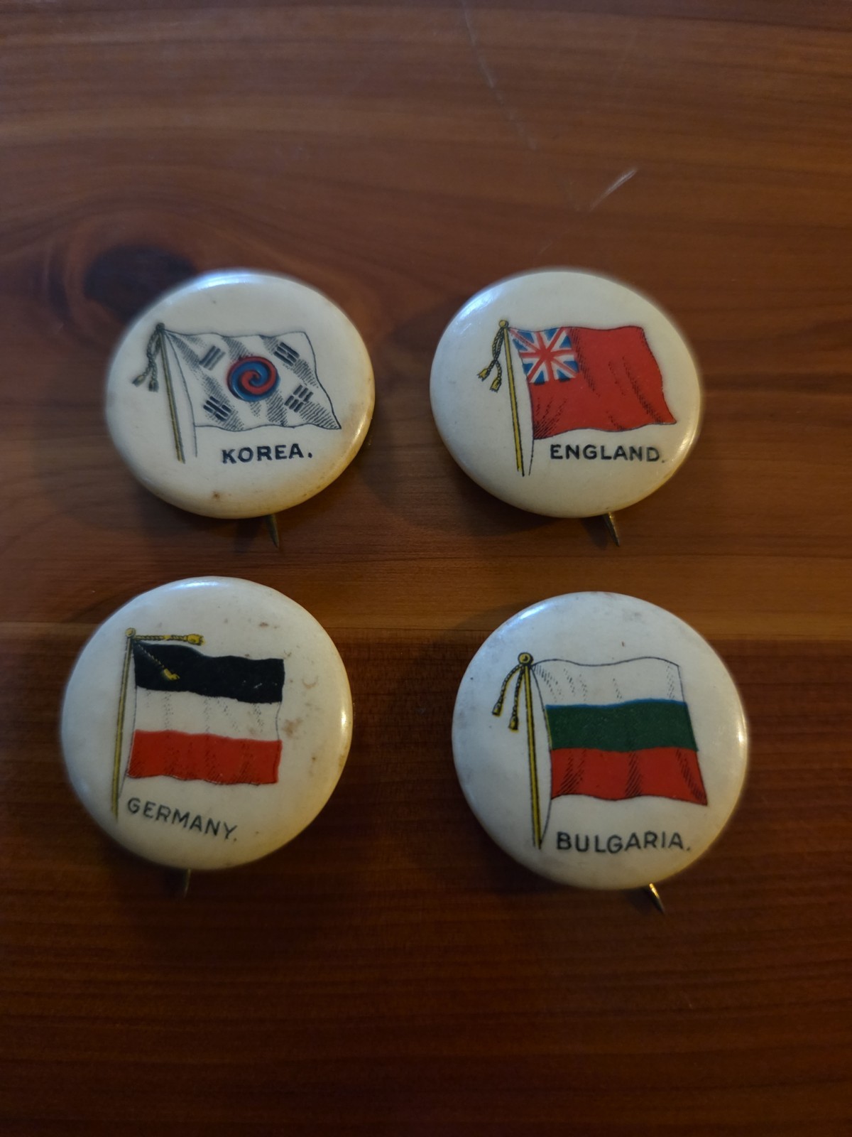 Vintage Celluloid Flag Premium Pinback Button Set of 4