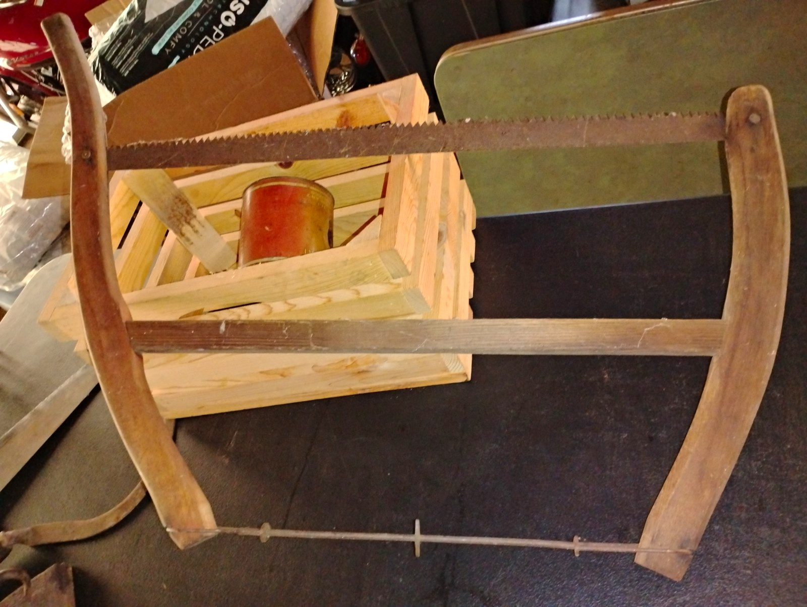 Vintage Original Wooden Buck Bow Saw Frame & Saw Blade - Unbranded