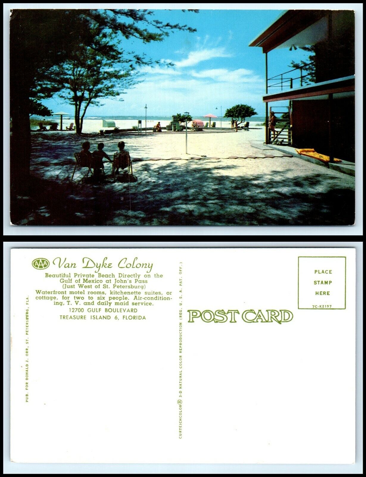 FLORIDA Postcard - Treasure Island, John\'s Pass, Van Dyke Colony Motel M29