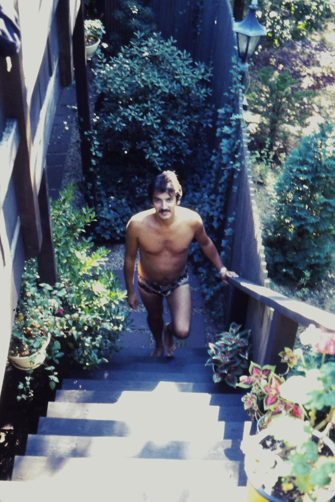 c1970's Ektachrome 35mm Slide, Man in Swim Briefs on Stairs Kodak mid 1970s c1970's Ektachrome 35mm Slide, Man in Swim Briefs on Stairs Kodak mid 1970s