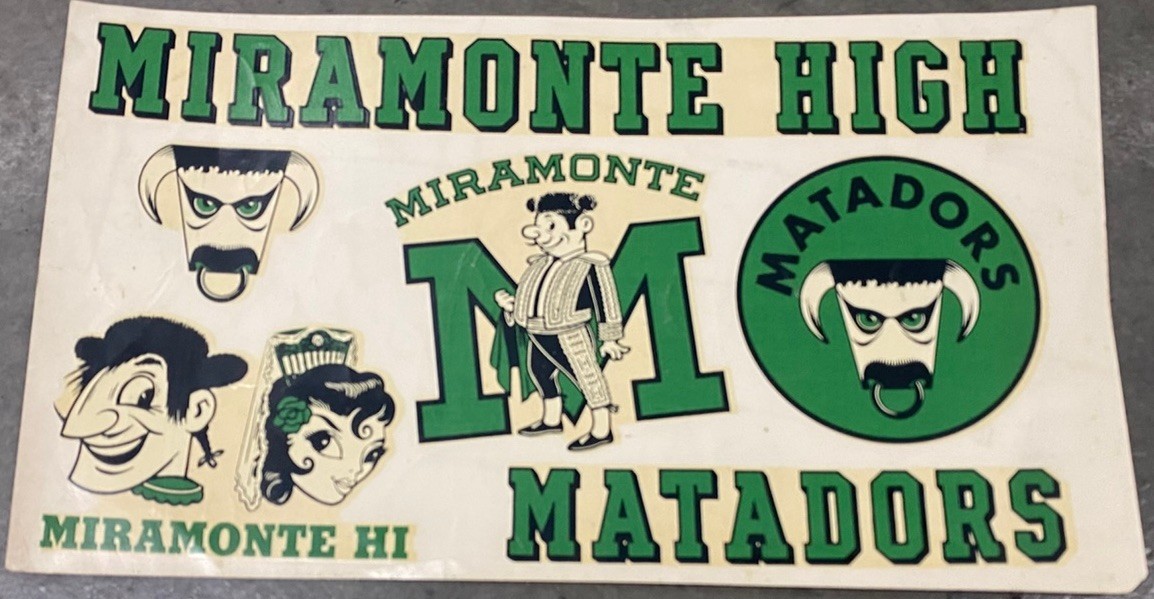 MIRAMONTE HIGH SCHOOL Orinda California Matadors Glass Decals Sheet - S. Ionescu