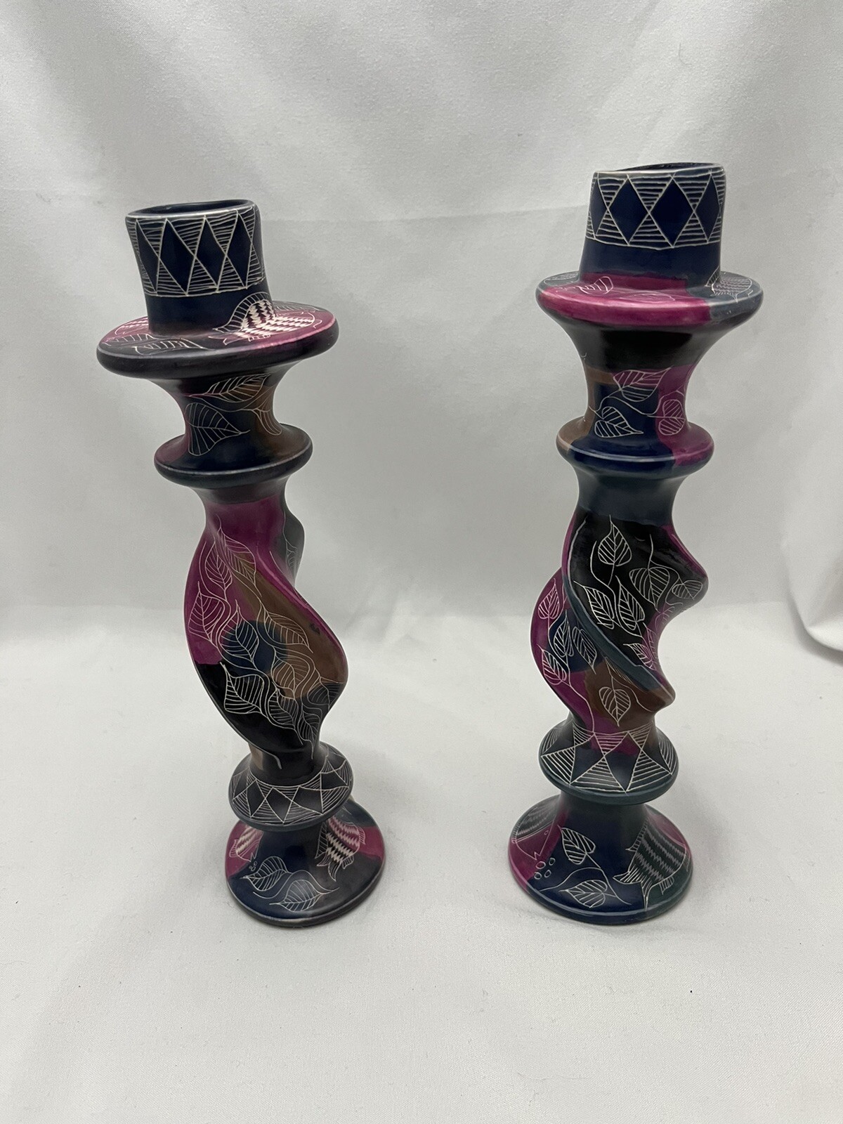 Vintage Candleholders Set Of 2 Genuine Besmo Product Hand Carved in Kenya Stone