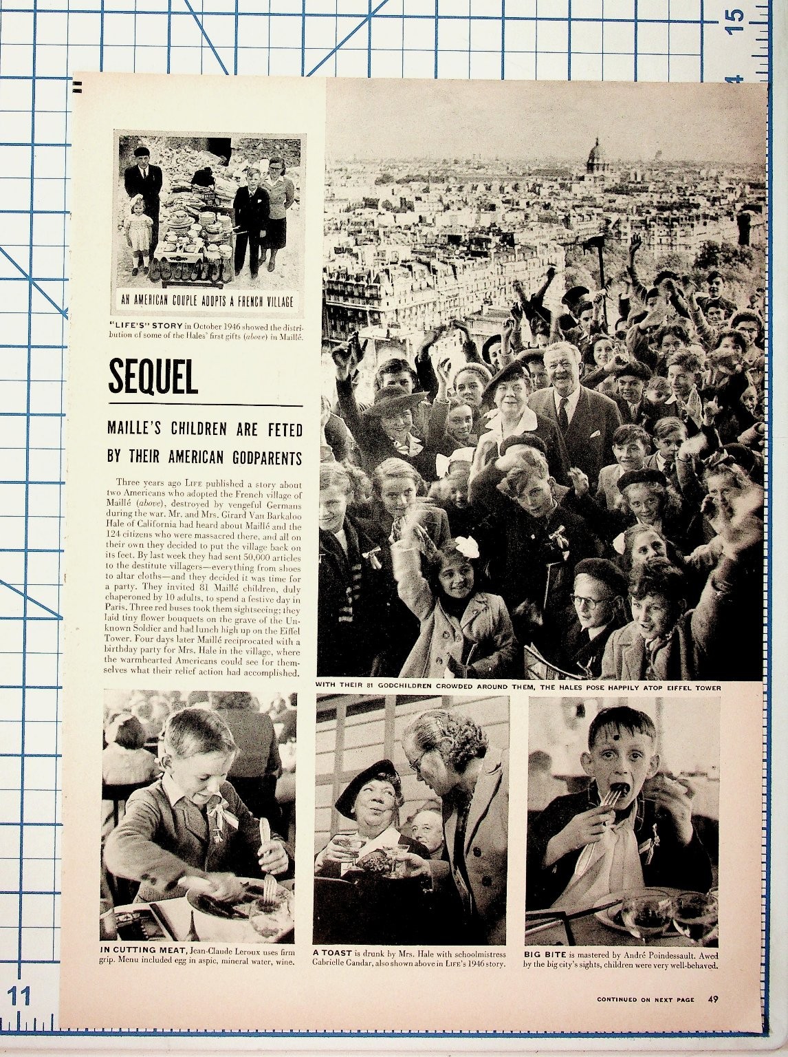 Vintage 1947 Life Magazine Article Maille\'s Children France WWII Godparents