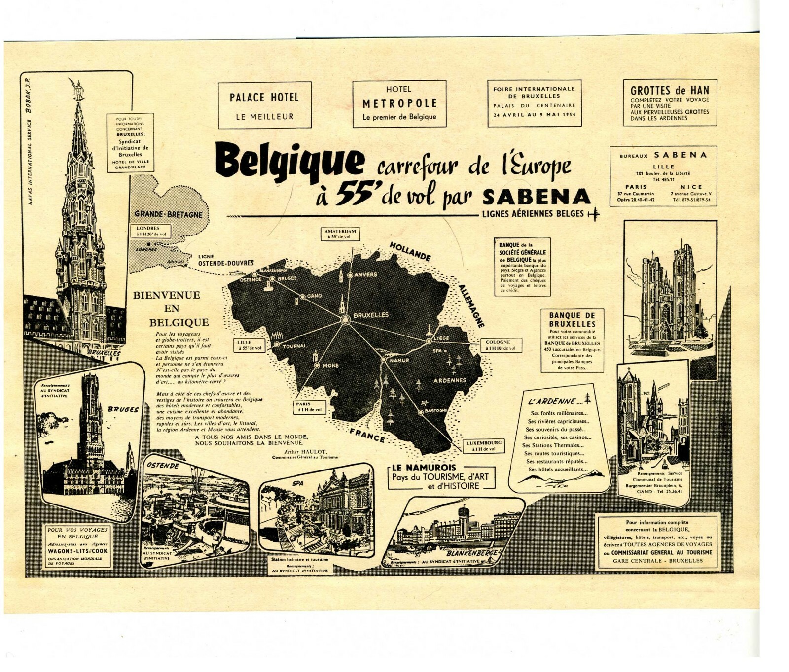 1954: Belgian tourism - Sabena airlines (pub XL, advertising 31x23cm)