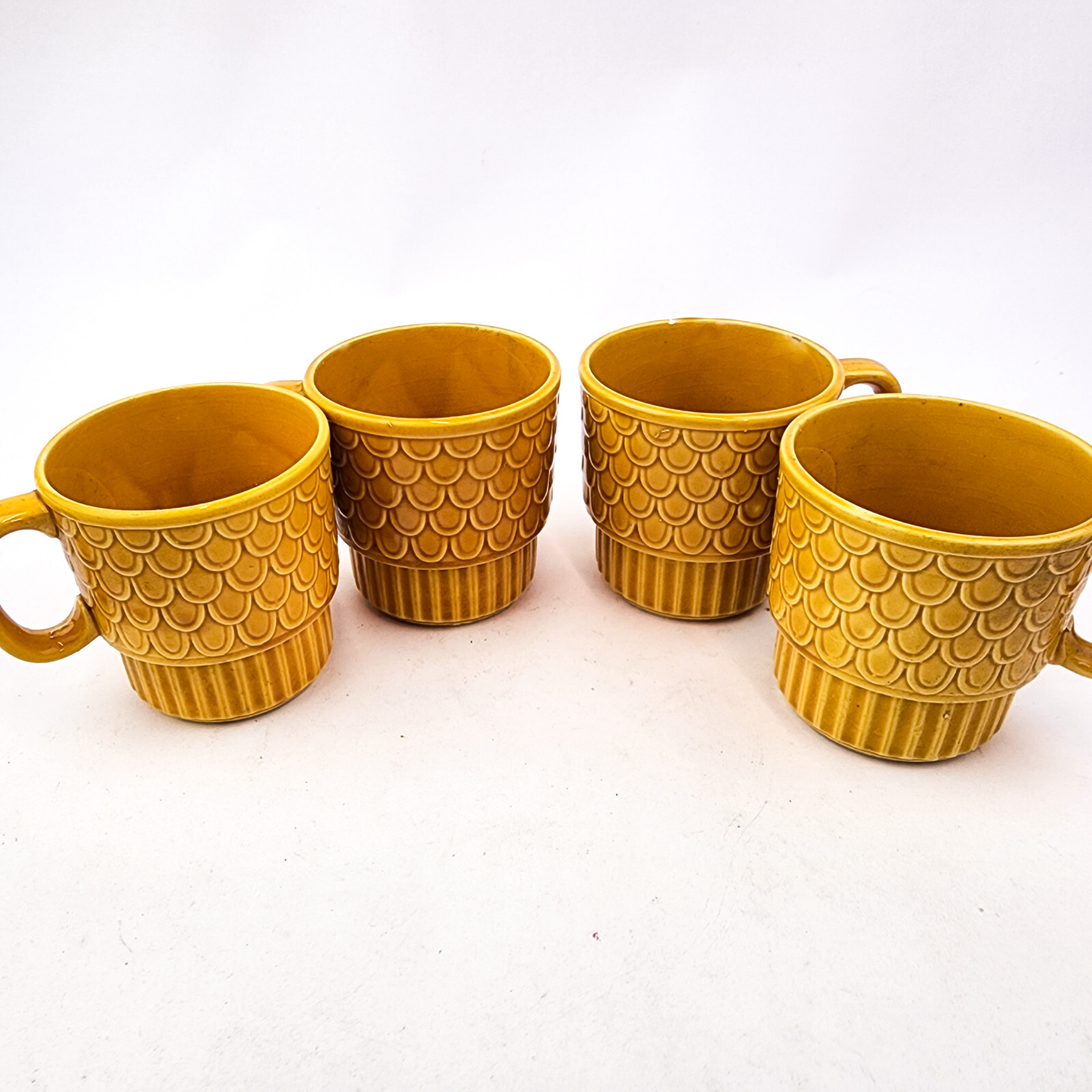 Vintage Royal Sealy Coffee Tea Cup Mugs Stacks Mustard Yellow Made in Japan FLAW