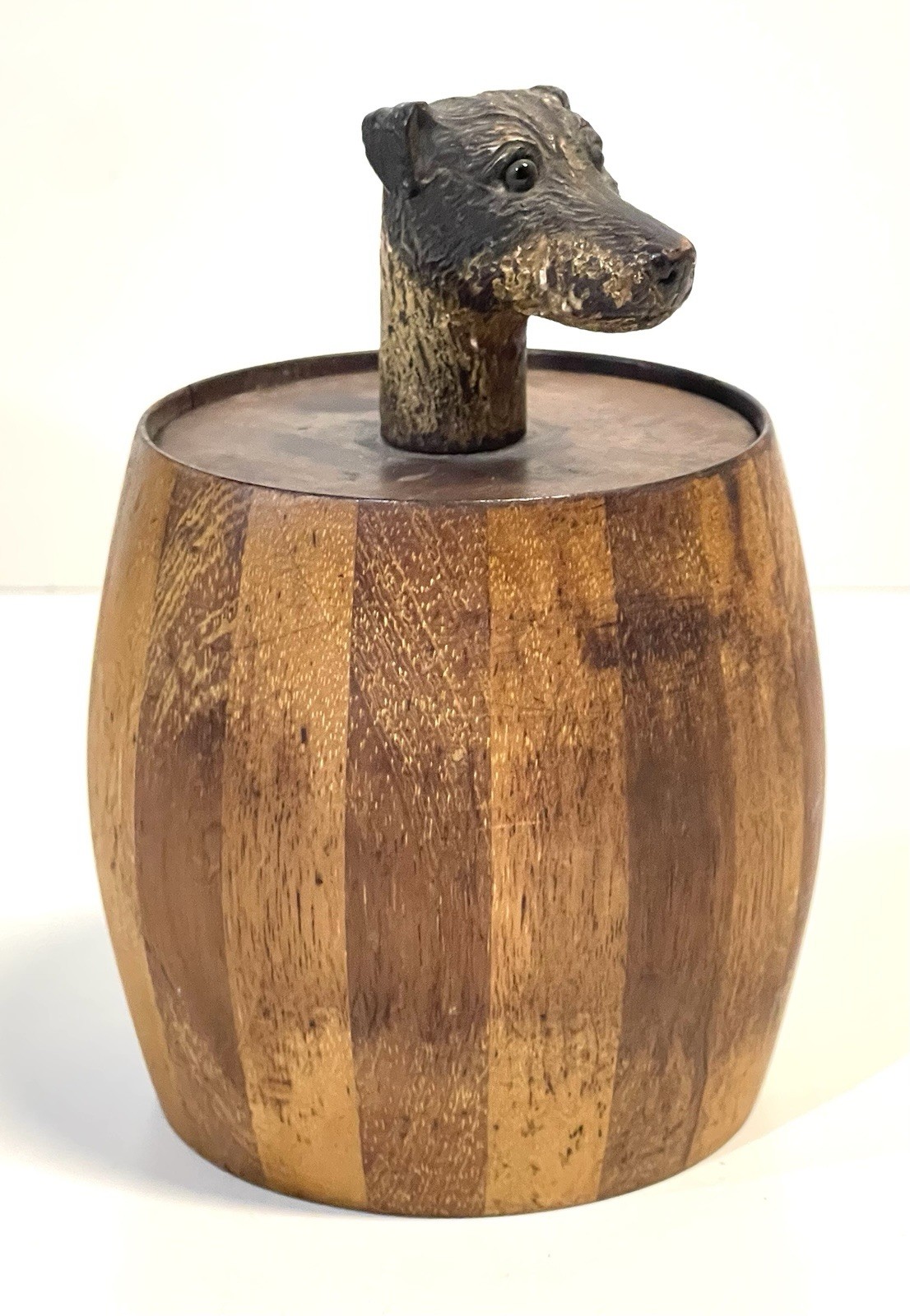 Antique Wood Tobacco Humidor England Franklin & Simon Co NY Dog Head  Glass Eyes