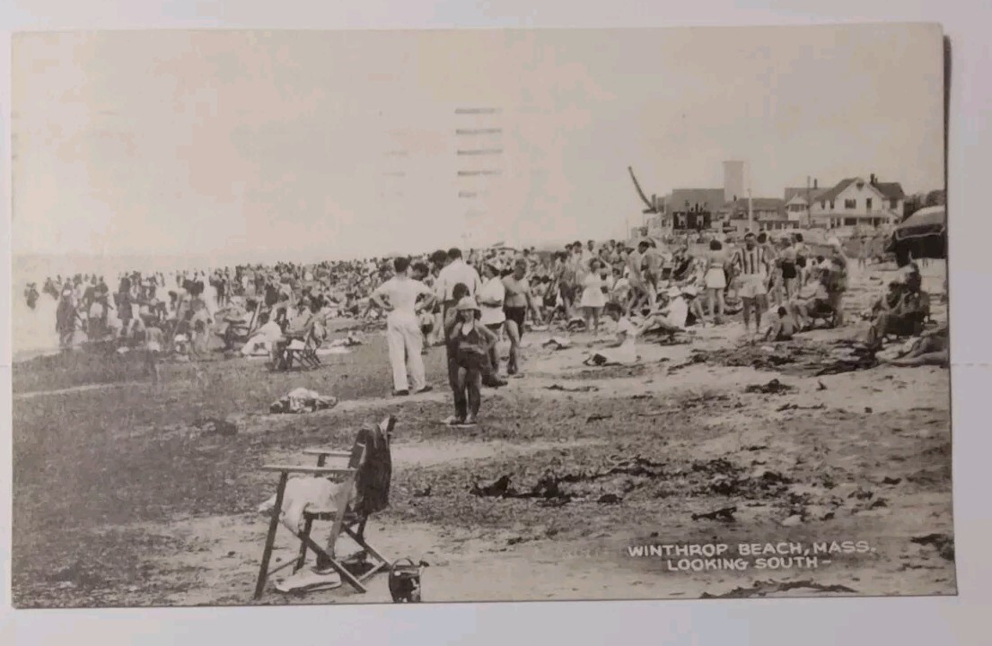Massachusetts MA Winthrop Beach Crowded Bathing Postcard Old Vtg Looking South
