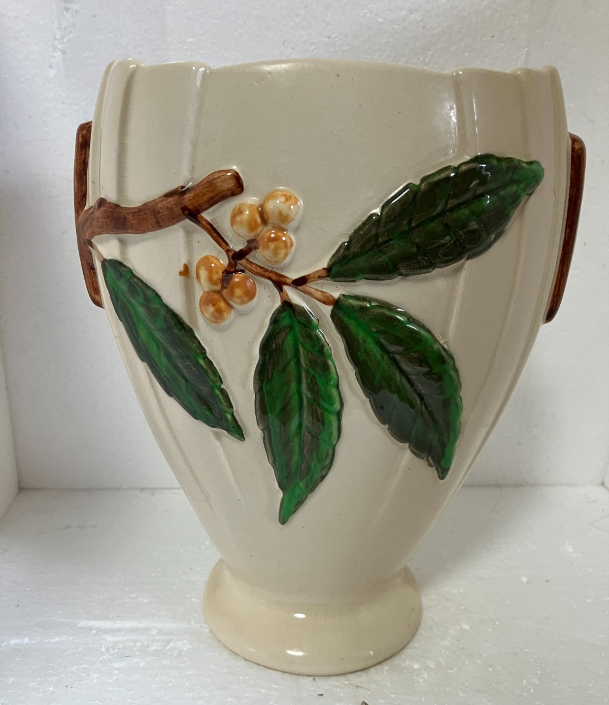 1945 Vintage HTF Brush-McCoy Bittersweet Vase-8.25