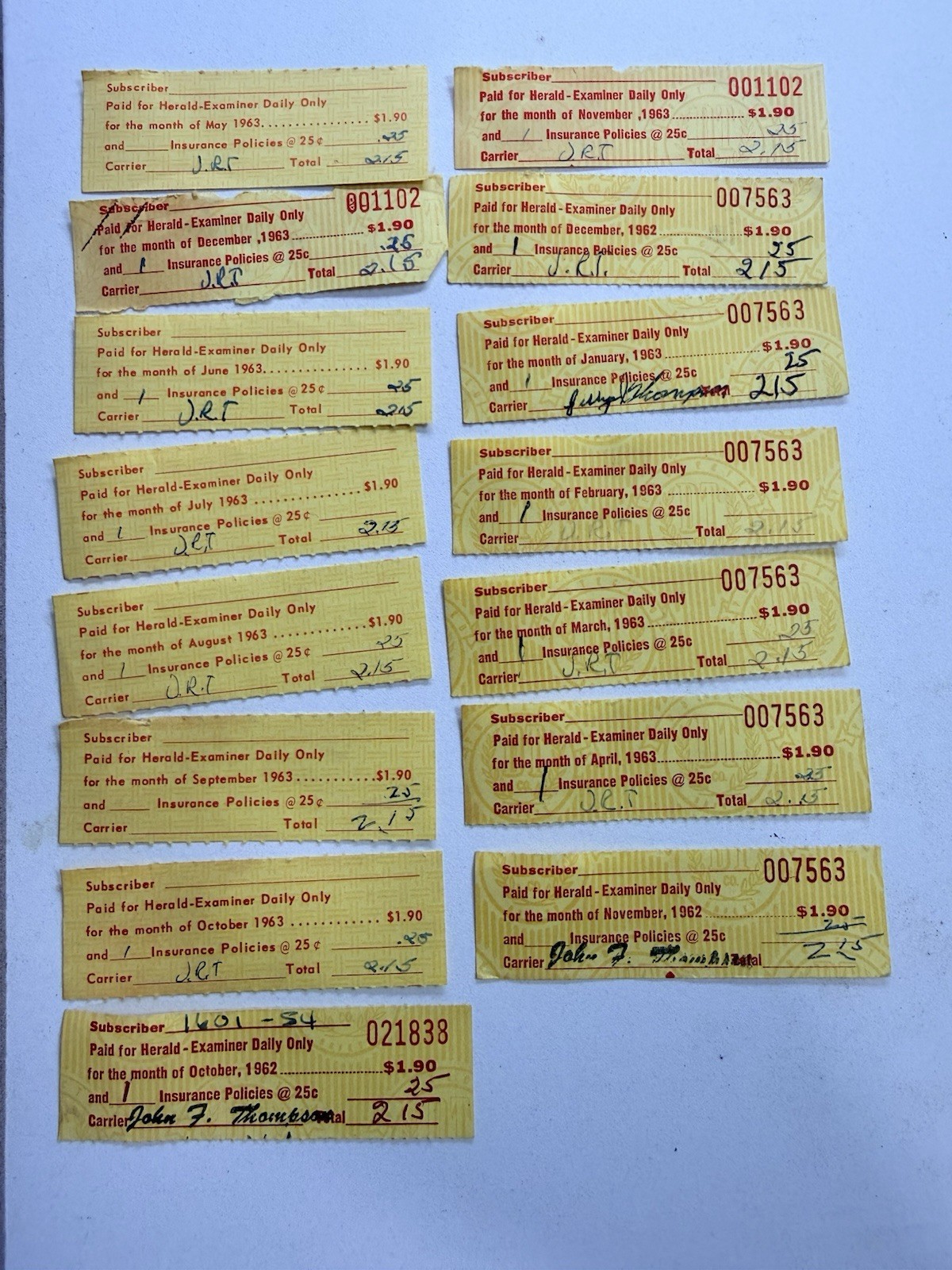 Lot 15 1962 LA Herald-Examiner Newspaper Receipts Historical Ephemera