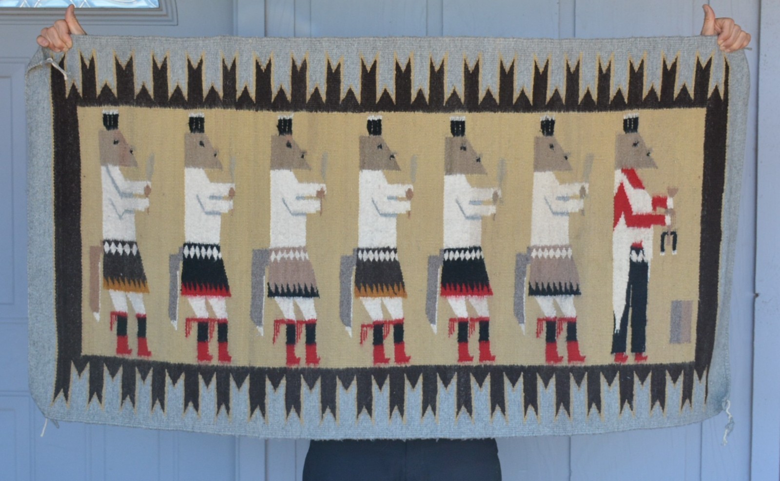 Vintage Navajo Pictorial Yei Bi Chei Rug - 7 Fox Dancers -  - 54.5\