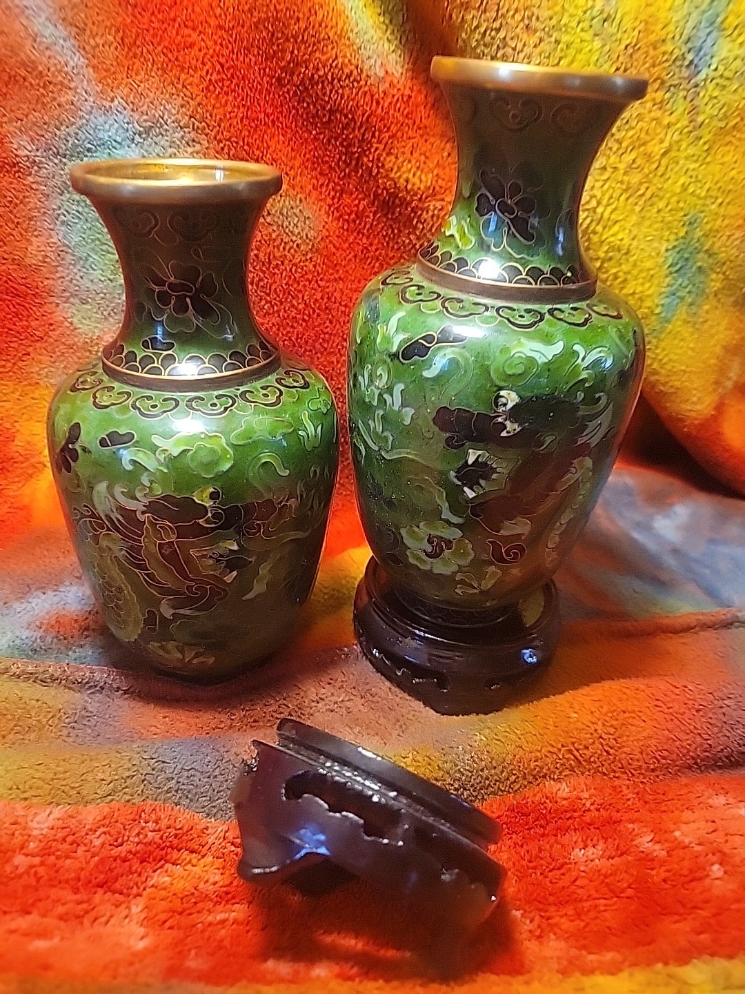 Two  Mid-20th Century Chinese Cloisonné Dragon Vases Oringinal Box