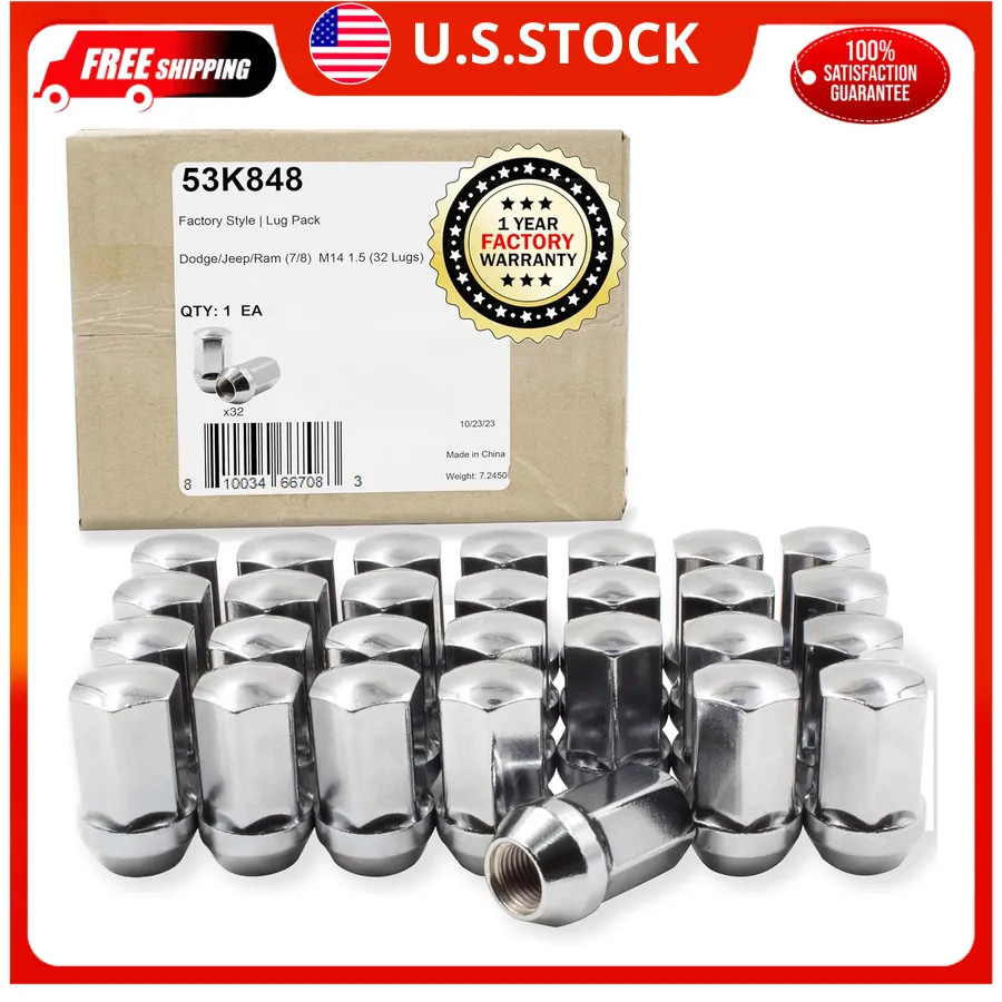 32pc M14x1.5 OEM Style Lug Nuts Chrome 1.65in Long Hex 22mm Fits RAM 2500 3500 32pc M14x1.5 OEM Style Lug Nuts Chrome 1.65in Long Hex 22mm Fits RAM 2500 3500