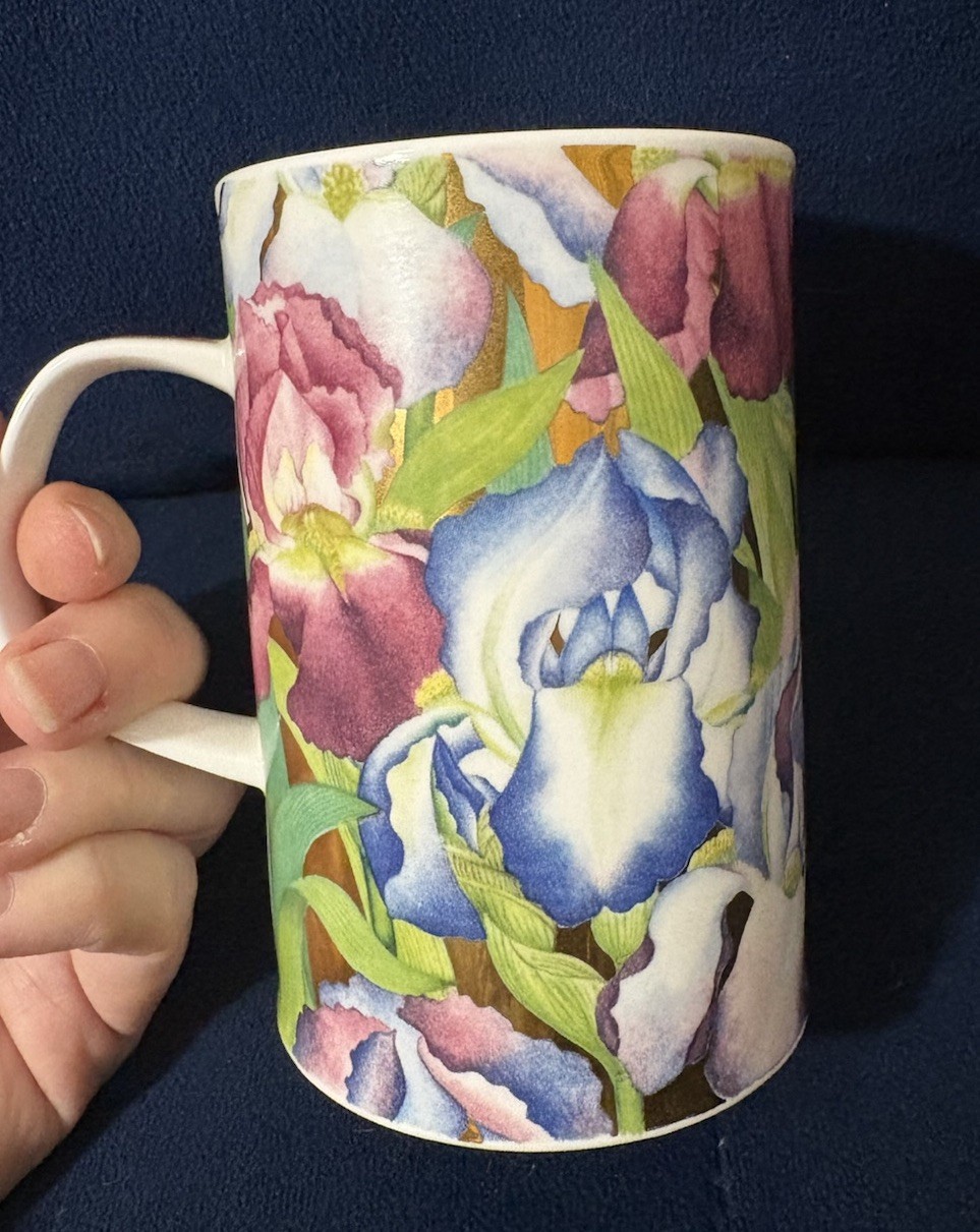 Dunoon “Marlow “ England Fine Bone China Jean Brookshaw Mug Iris Flower Cup