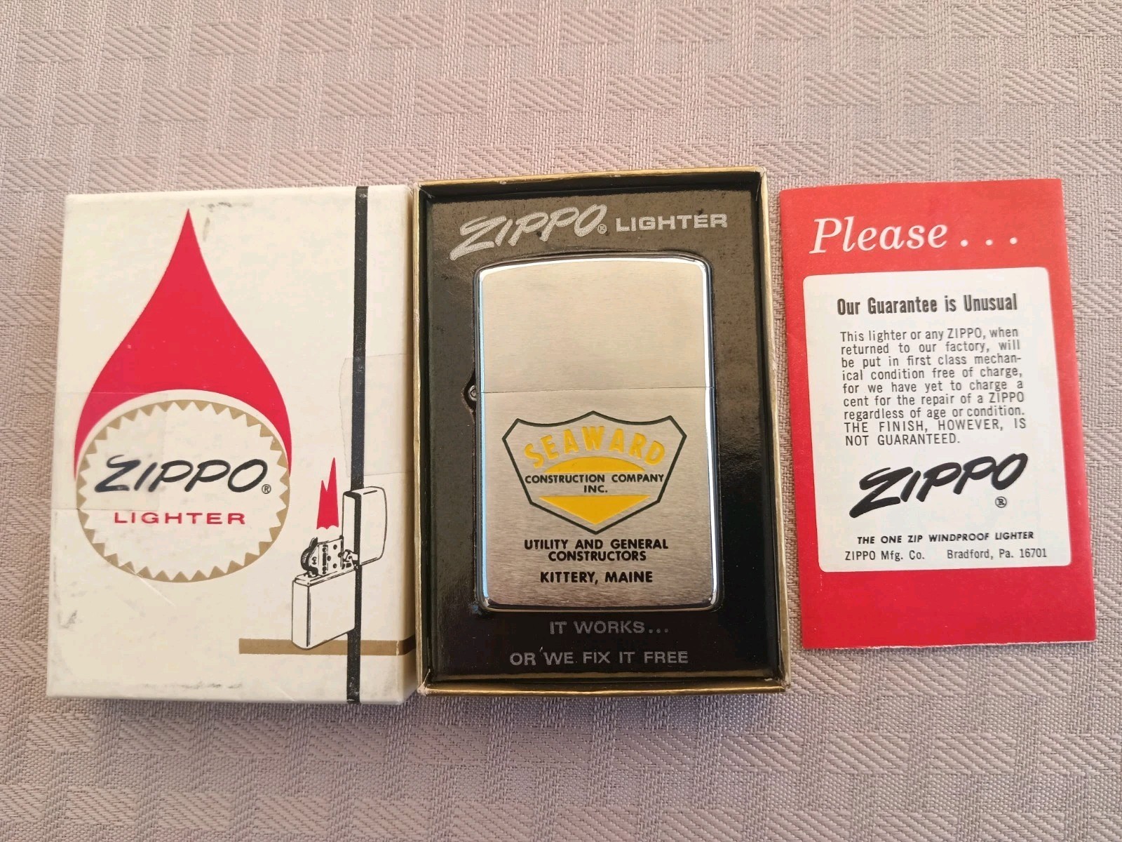 Vintage Zippo Advertising Lighter Seaward Construction Co. w/ Original Box 1971