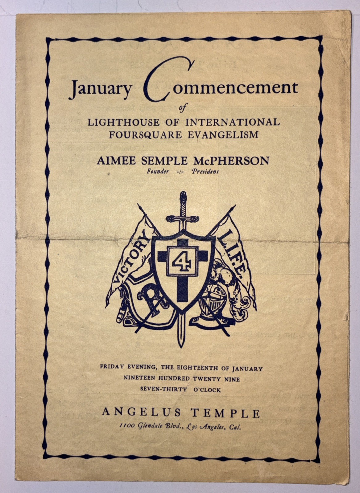 1929 Aimee Semple McPherson L.I.F.E. Bible College Commencement Program Rare