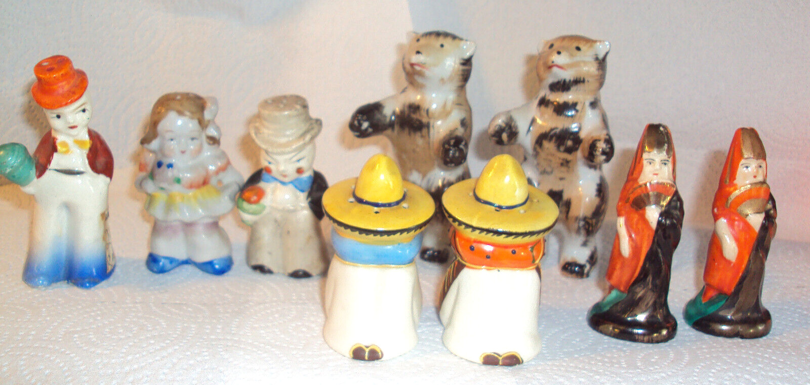 Lot of 9 Vintage Ceramic / Porcelain Figural Salt and Pepper Shakers Japan