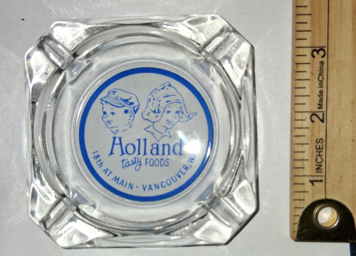 Vintage Holland Tasty Foods Glass Ashtray 18th At Main Vancouver WA Dutch Kids