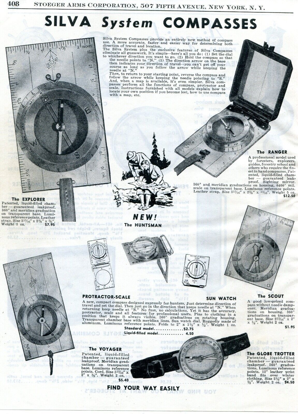 1951 Print Ad of Silva Compass Explorer, Ranger, Huntsman, Scout, Globe Trotter