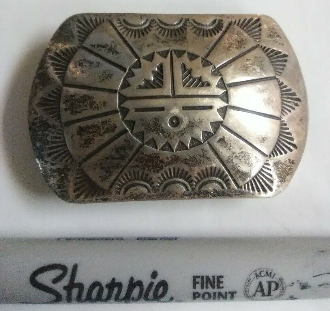 Navajo Vtg Sterling Silver Marked Belt Buckle