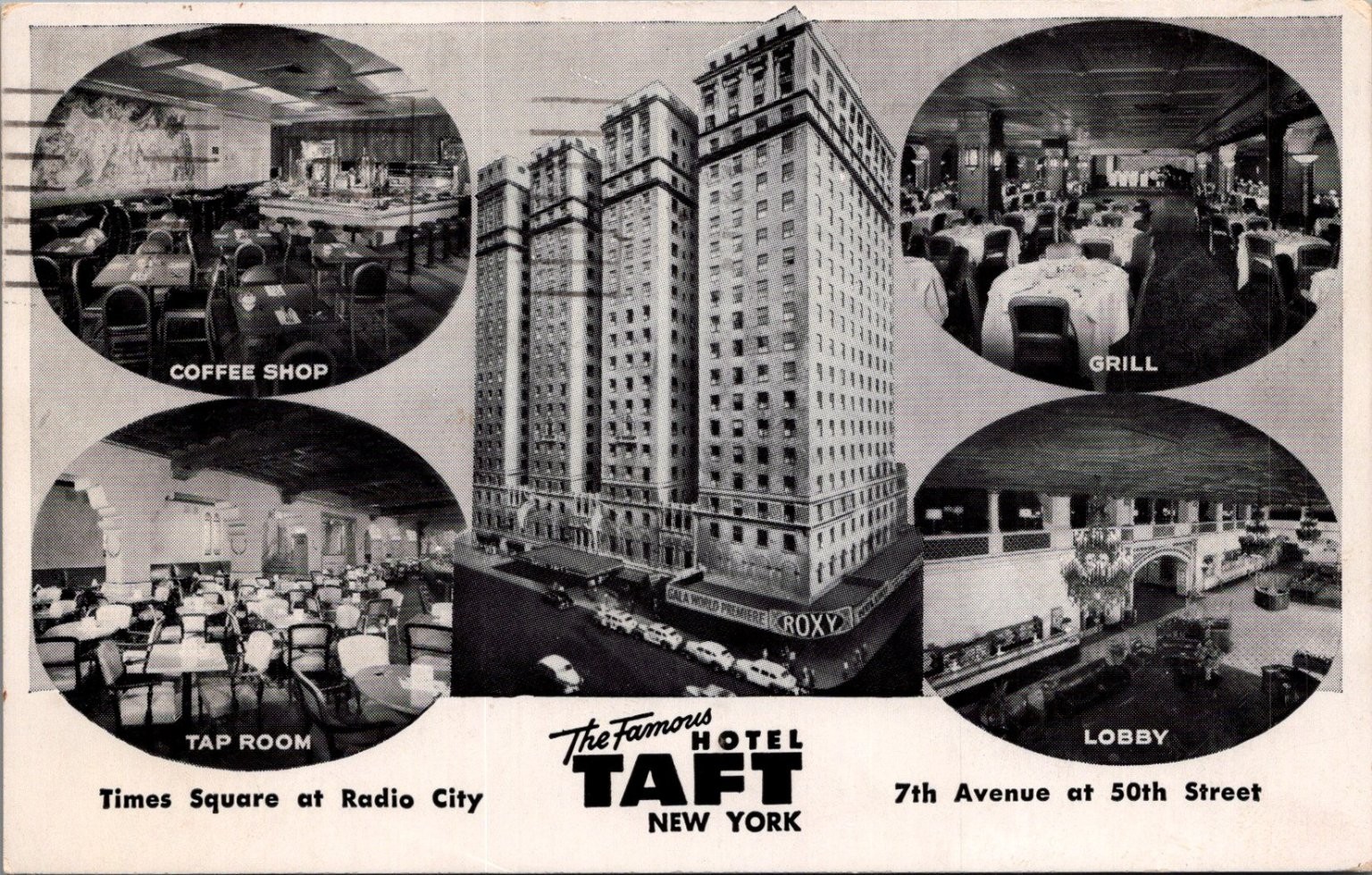 Hotel Taft New York City Multi-View Postcard 1954 Times Square Radio City