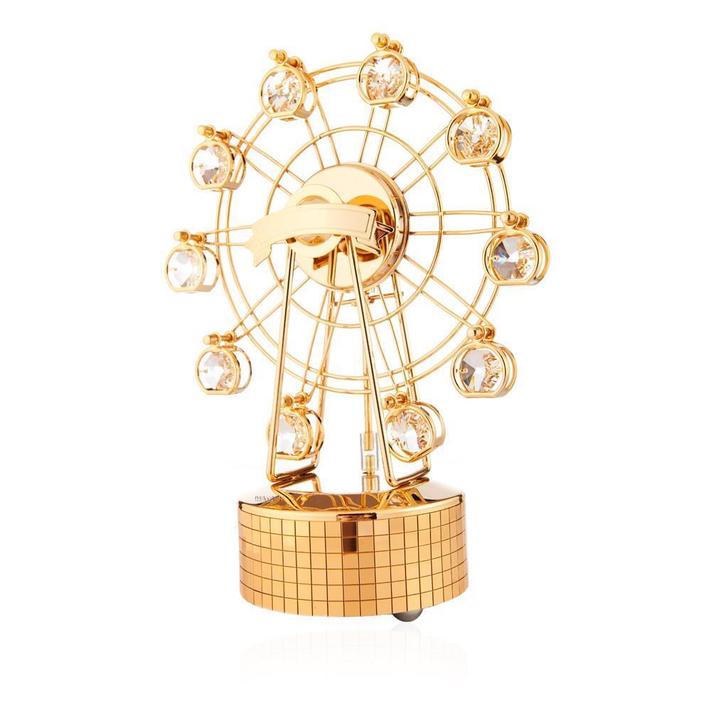 24K Gold Plated Music Box with Crystal Studded Ferris Wheel Figurine by Matashi