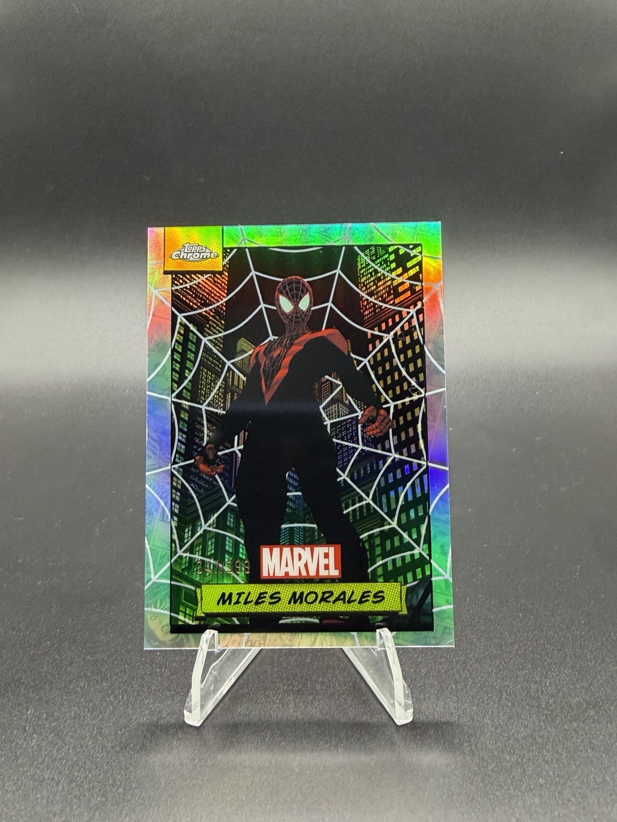 2024 Topps Chrome Marvel Miles Morales /399 Spider Web Refractor #81