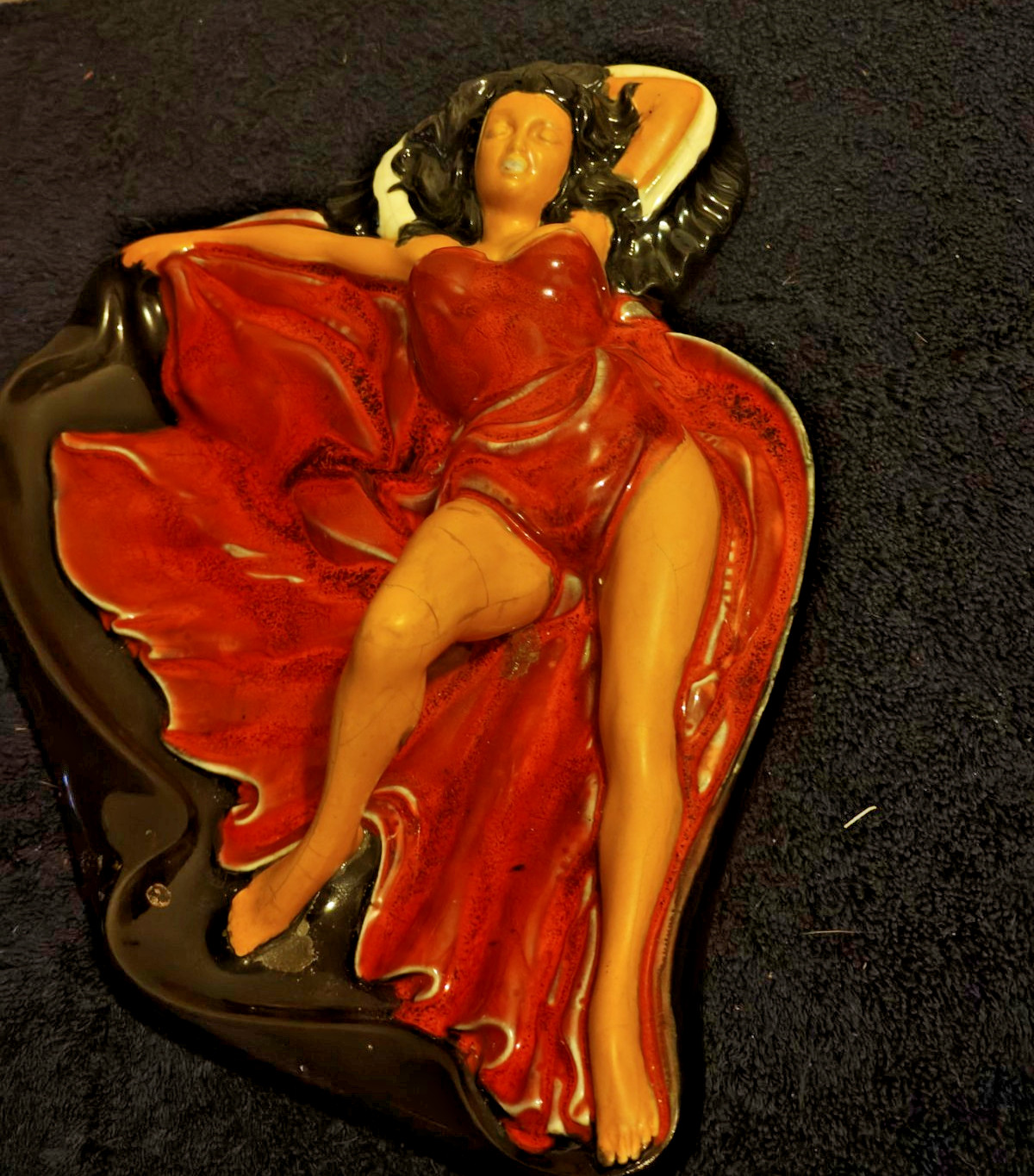 Large Vintage 50’s Pinup Girl Ceramic Dish Ashtray  Burlesque Signed