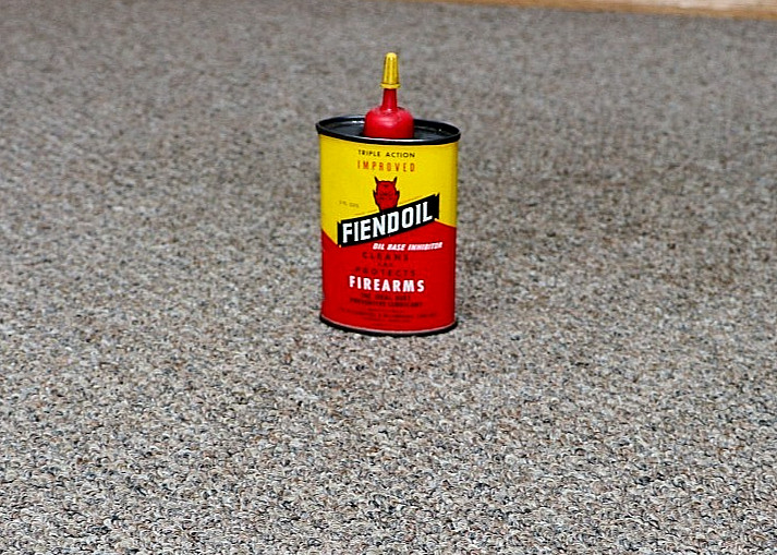 VINTAGE FIENDOIL-FIREARMS 3oz OVAL OIL CAN-DEVIL LOGO- McCambridge Riverdale MD