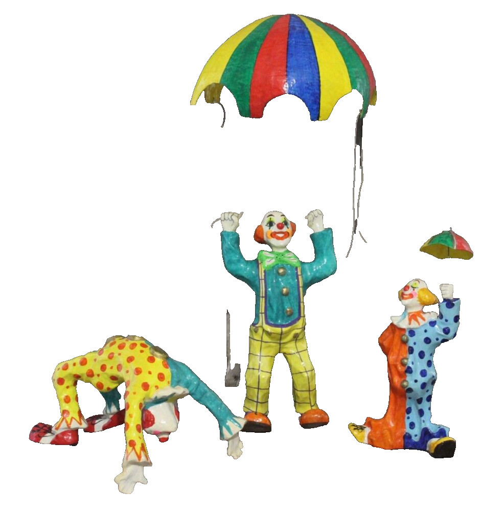 Vtg LOT Mexican Los Gatos Paper Mache Circus Clowns Handpainted Folk Art Signed