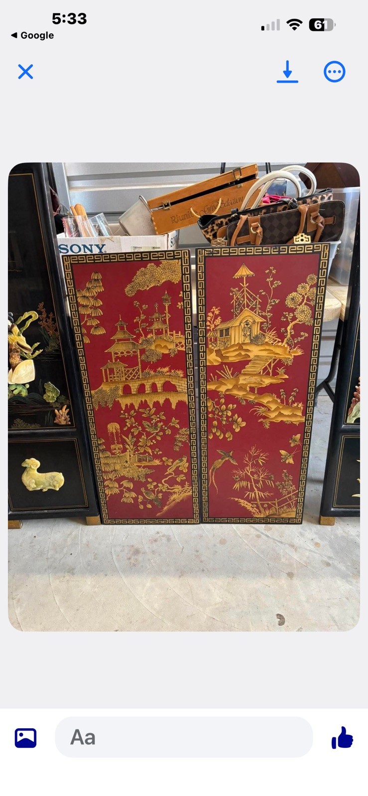 2-Panel Asian/Oriental Wood Scenic Red Gold Black for the wall 