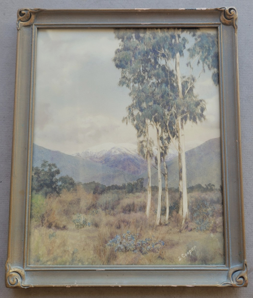 1910\'S FRAMED PHOTO VIEW OF MOUNT  BALDY FROM CLAREMONT CALIFORNIA BY L. COOPER