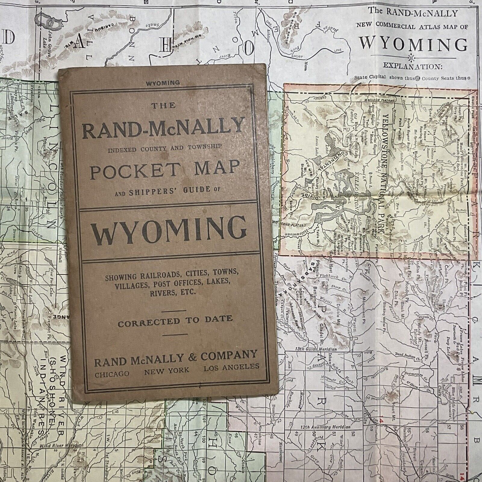 WYOMING- 1914 - RAND-McNALLY POCKET MAP & SHIPPERS\' GUIDE - 28”X21” VINTAGE MAP
