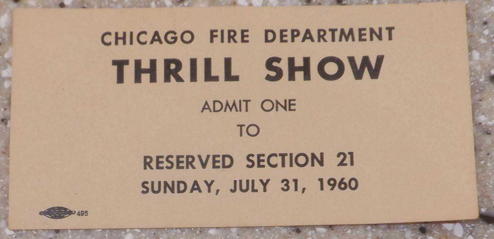 Chicago Fire Department THRILL SHOW Ticket July 31, 1960 - Unused