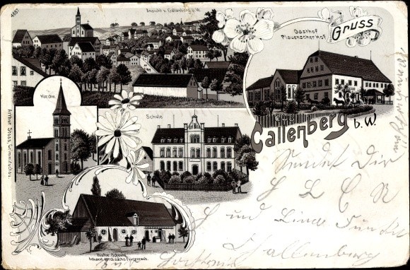 Litho Callenberg in the district of Zwickau, Gasthof Plauenscher Hof, School - 4066108