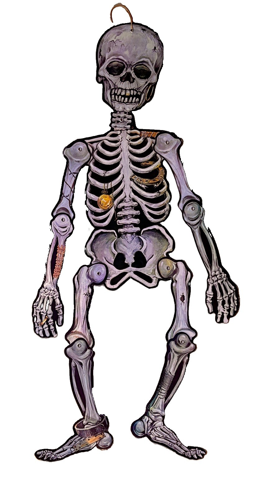 Vintage Jointed Cardboard Skeleton 36” large Halloween Cutout Unique 